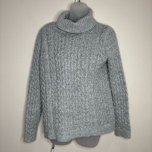 Lands’ End Cable-Knit Turtleneck Sweater grey gray wool cotton blend Size small